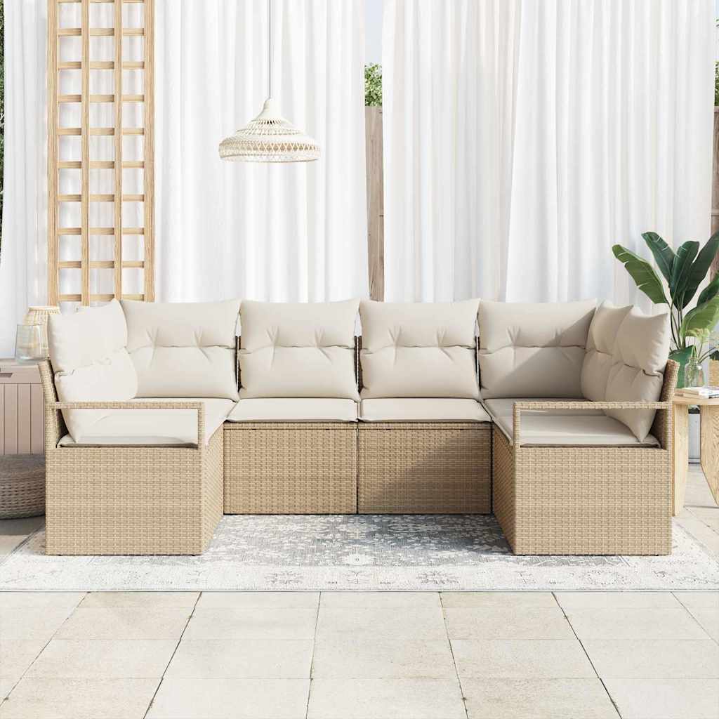 Garten-Sofa-Set mit Kissen mit Speicher 6 pcs Beige und Creme